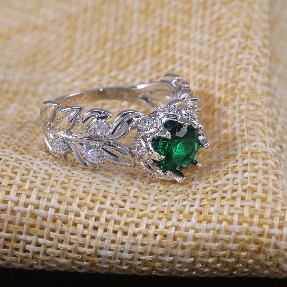 Dazzling Green Emerald Gemstone Ring Women Wedding Jeweley Ring