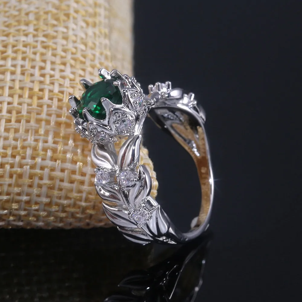 Dazzling Green Emerald Gemstone Ring Women Wedding Jeweley Ring