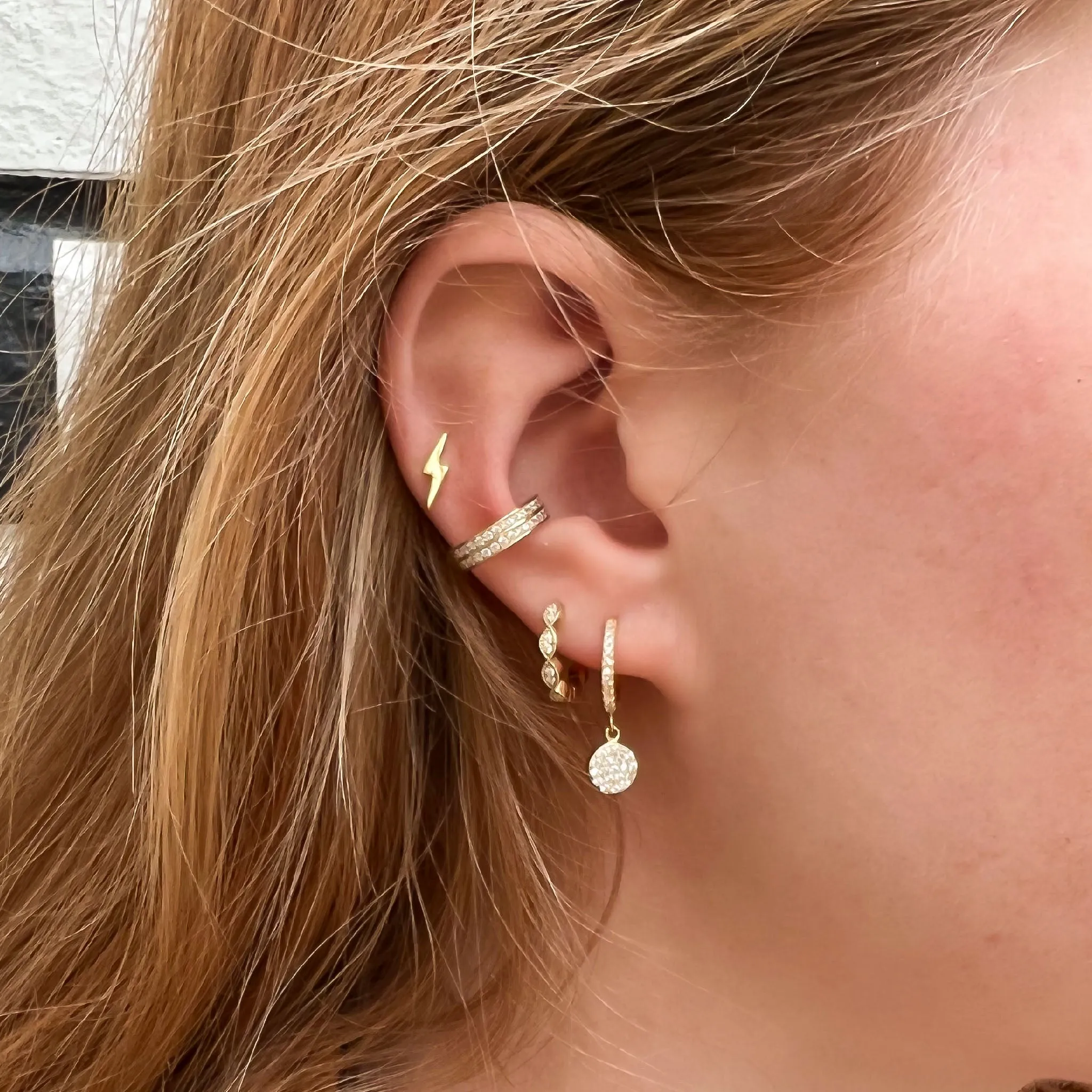 Disc Charm Huggie Hoop Earrings