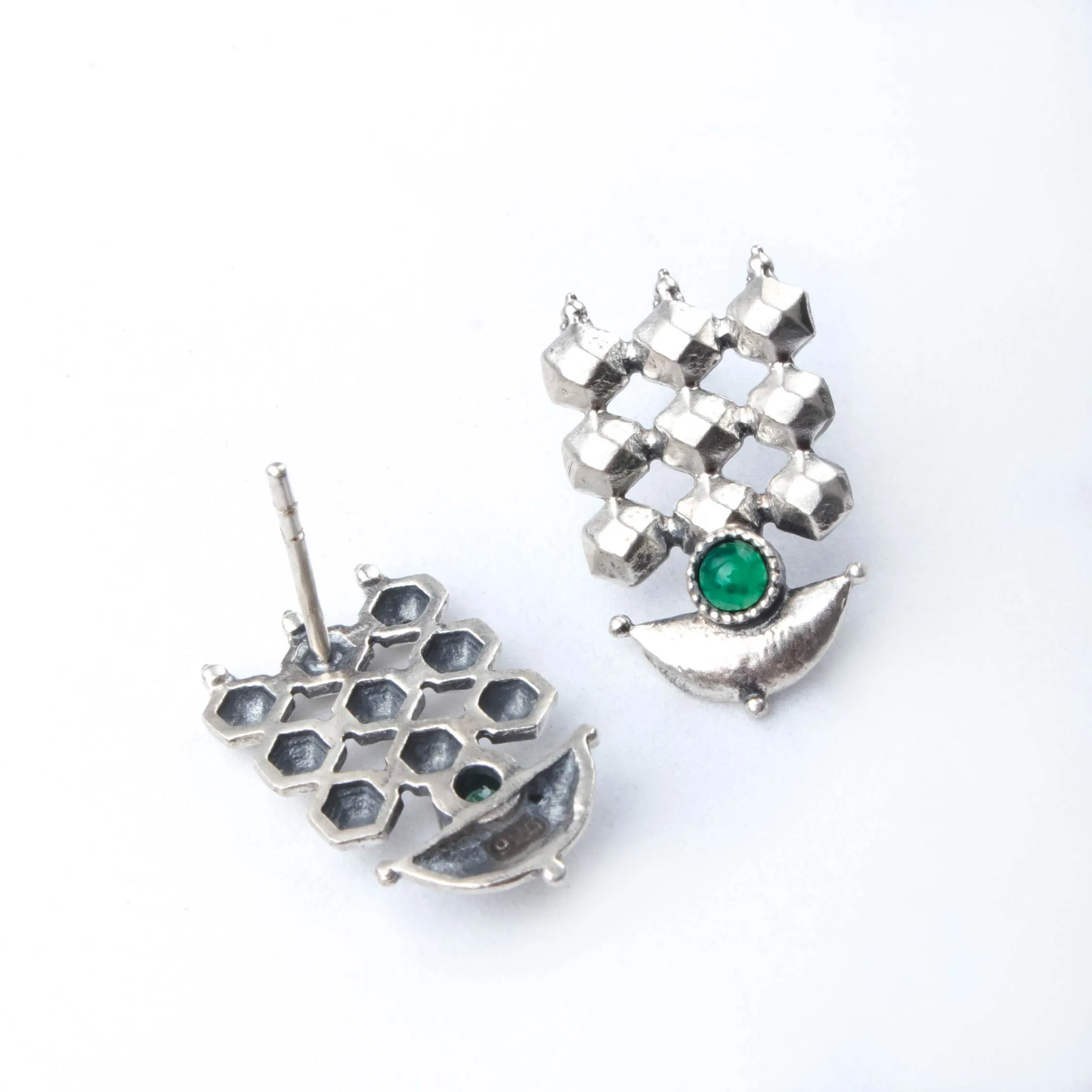 Diya Silver Earrings by MOHA (GREEN)