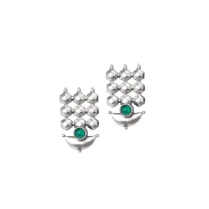 Diya Silver Earrings by MOHA (GREEN)