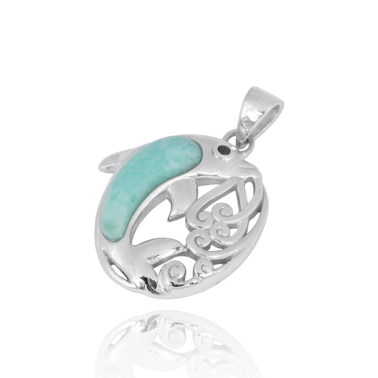 Dolphin Pendant Necklace with Larimar