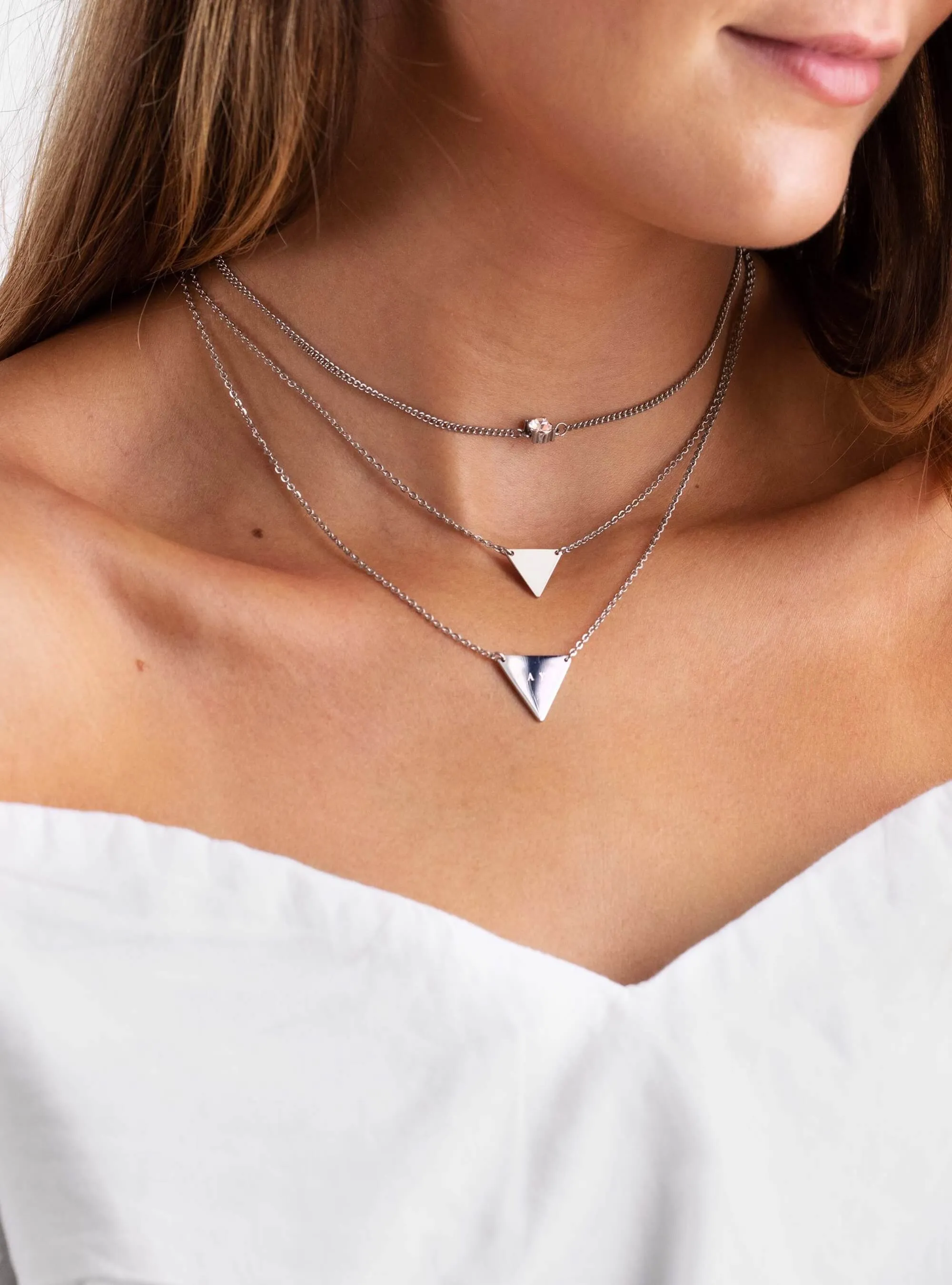 Double Layer Triangle Necklace Silver