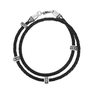 Double Wrap Leather Bracelet with Micro Stackable Skull Rings