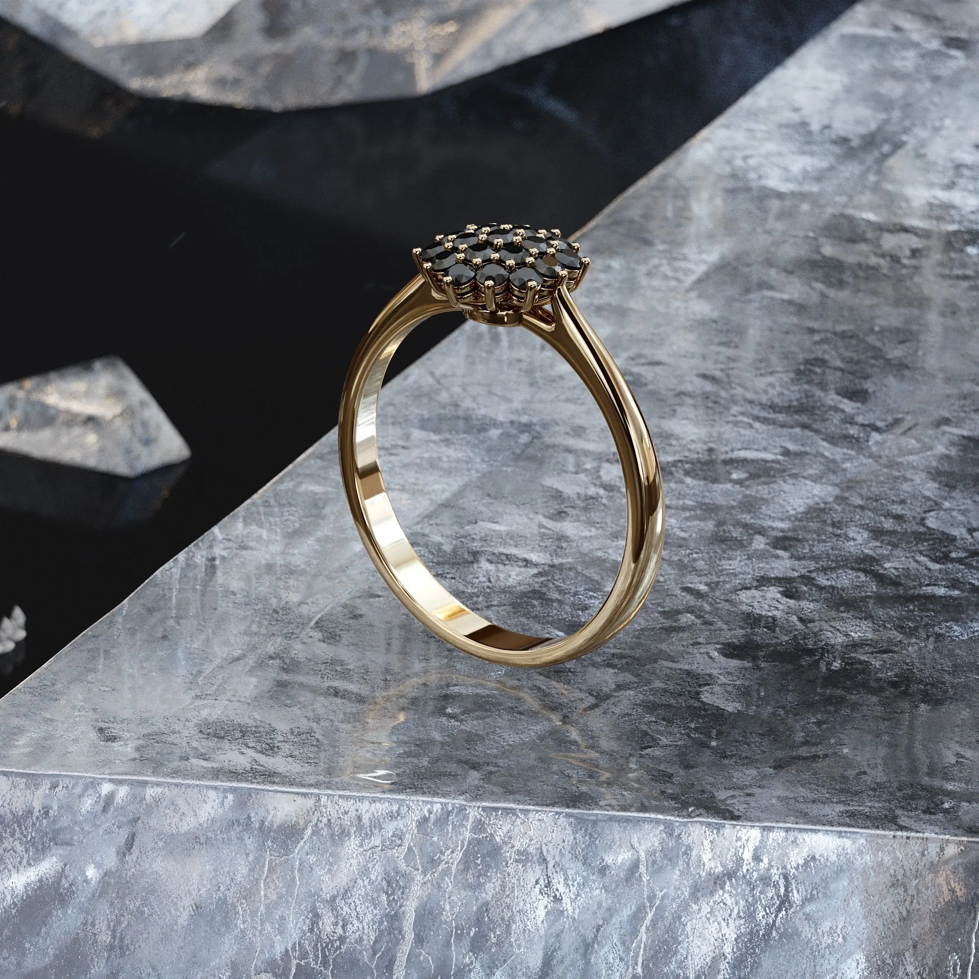 Draco Cluster Natural Black Diamond Ring