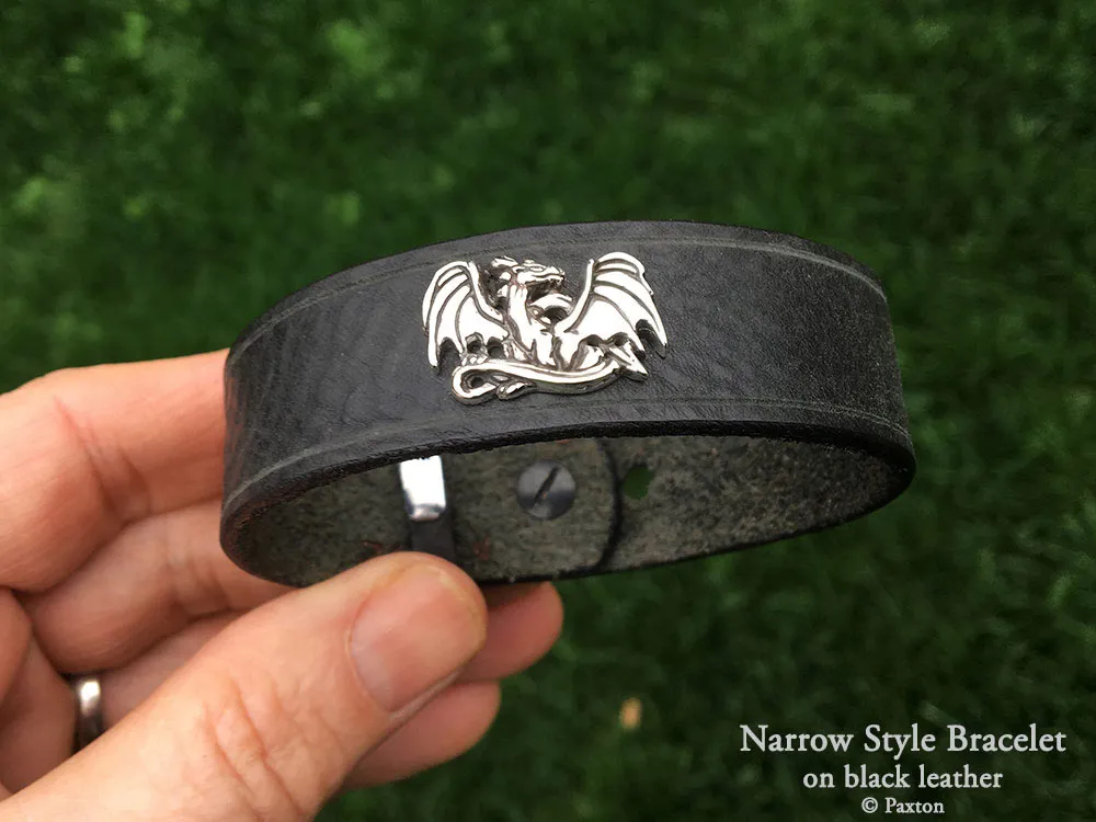 Dragon Bracelet Sterling Silver on Genuine Leather