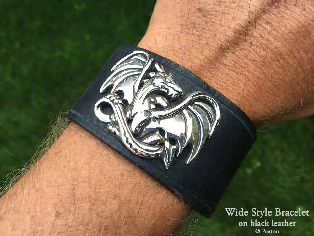 Dragon Bracelet Sterling Silver on Genuine Leather