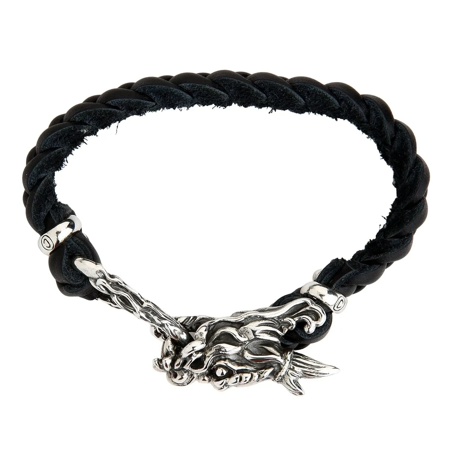 Dragon Head Sterling Silver Leather Chain Bracelet