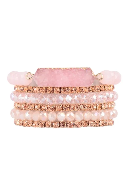 Druzy Pink Bracelet Stack Set