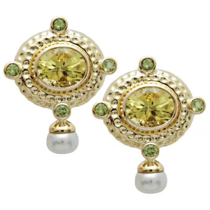 Earrings-Lemon Quartz, Peridot and Pearl  (1647J)