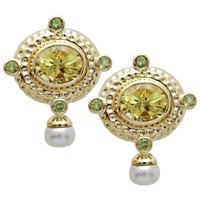 Earrings-Lemon Quartz, Peridot and Pearl  (1647J)