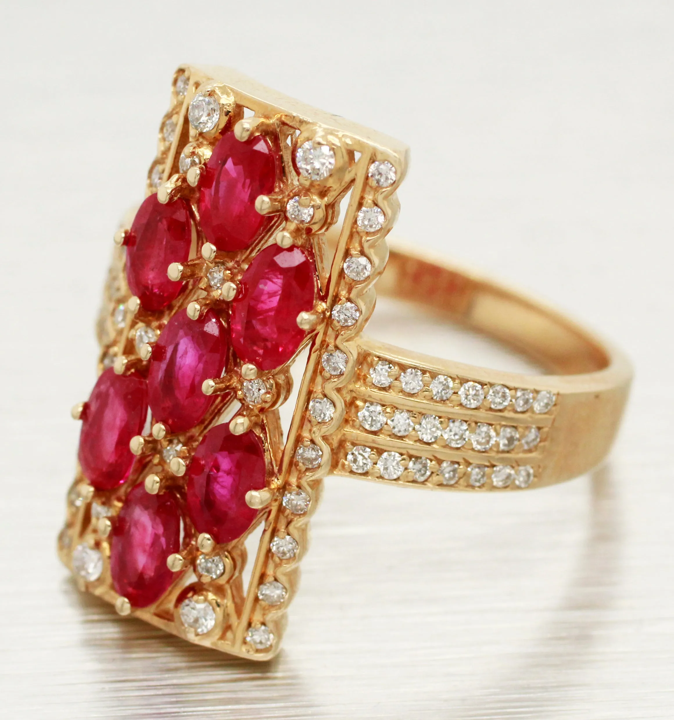 EFFY Ruby and Diamond Cocktail Ring - Rectangle 14k Yellow Gold Setting - Size 9