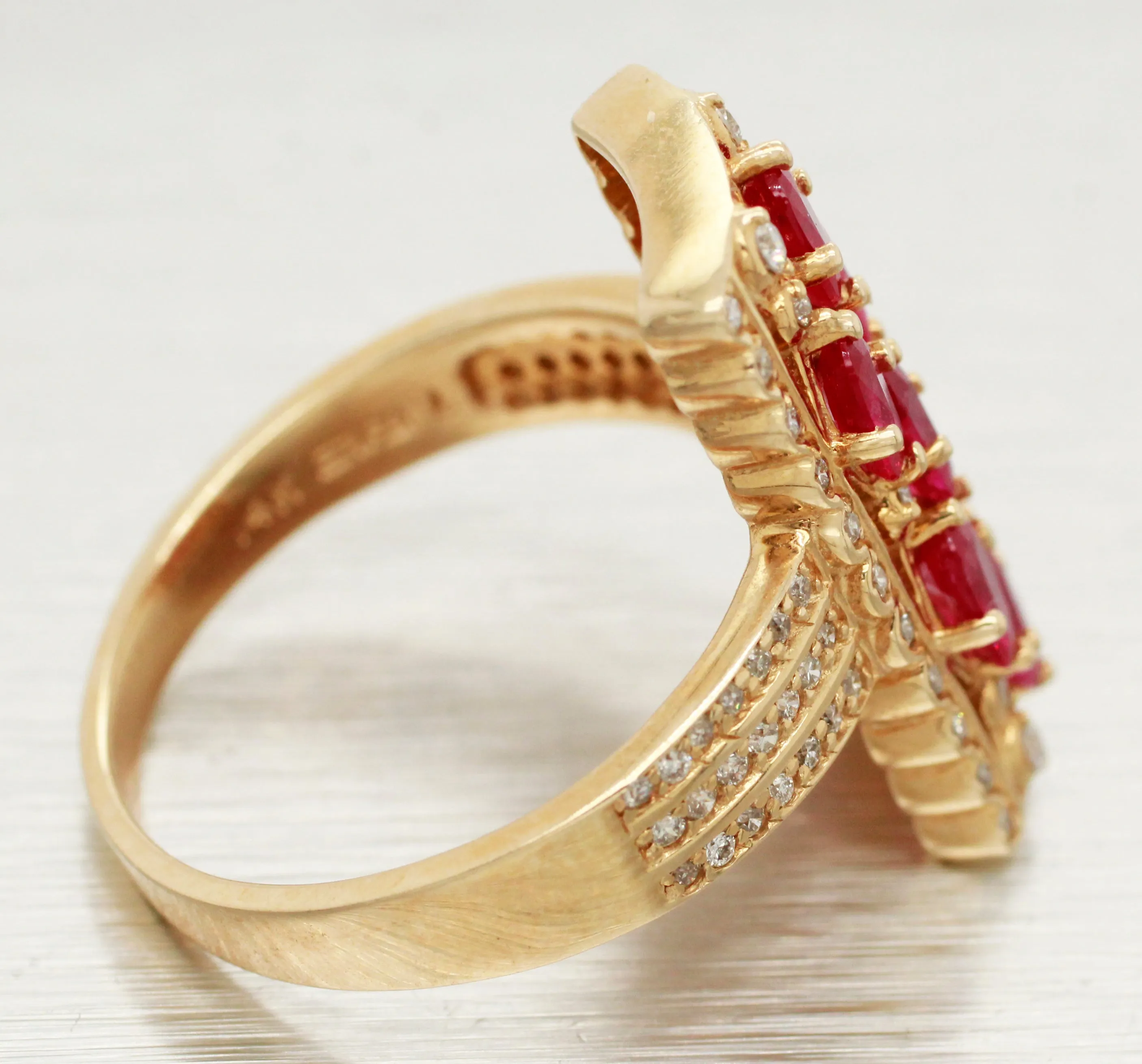 EFFY Ruby and Diamond Cocktail Ring - Rectangle 14k Yellow Gold Setting - Size 9