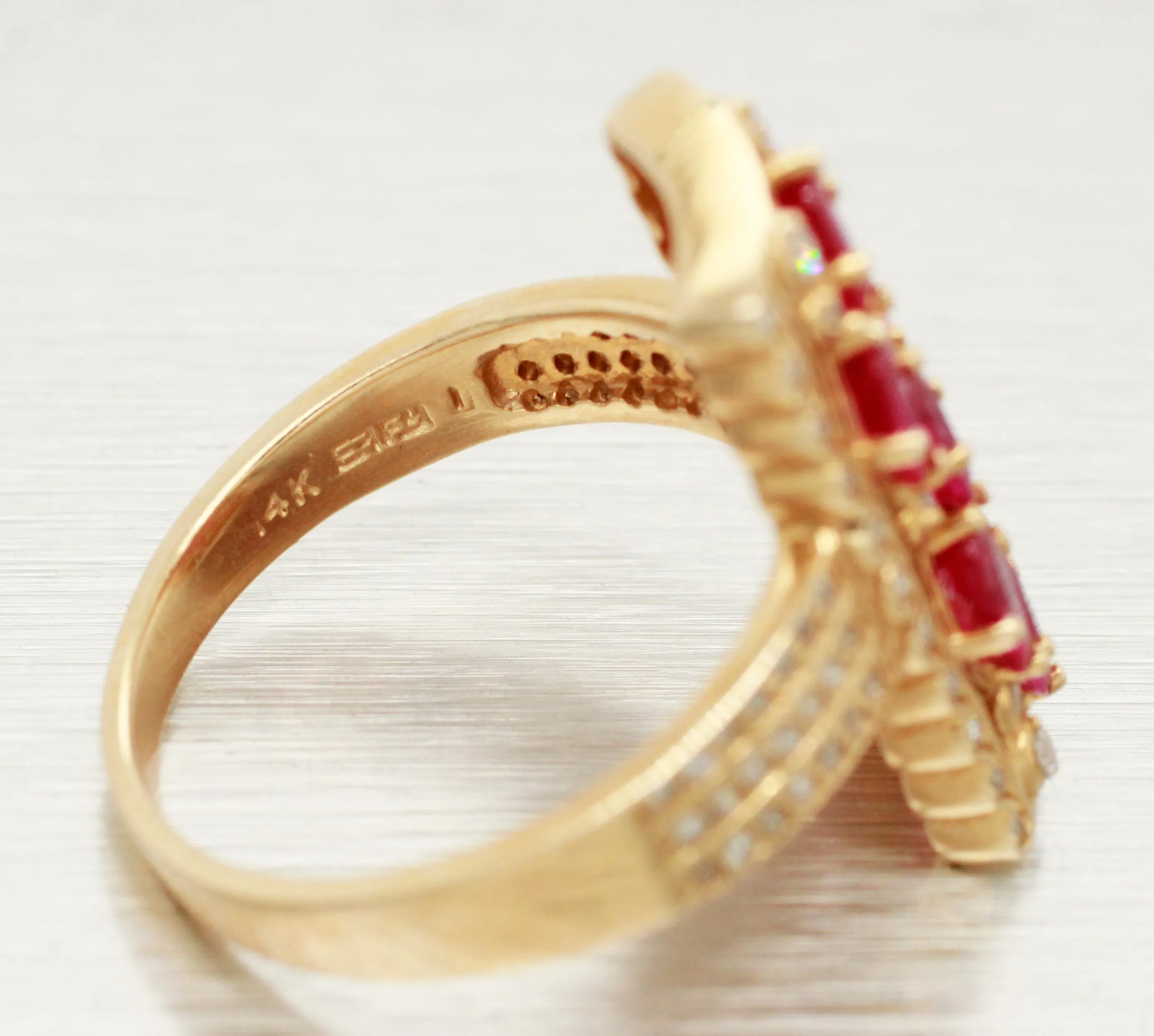 EFFY Ruby and Diamond Cocktail Ring - Rectangle 14k Yellow Gold Setting - Size 9