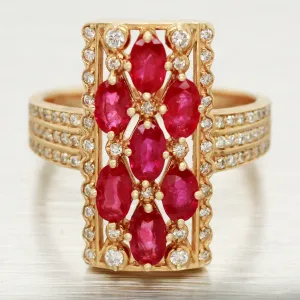 EFFY Ruby and Diamond Cocktail Ring - Rectangle 14k Yellow Gold Setting - Size 9