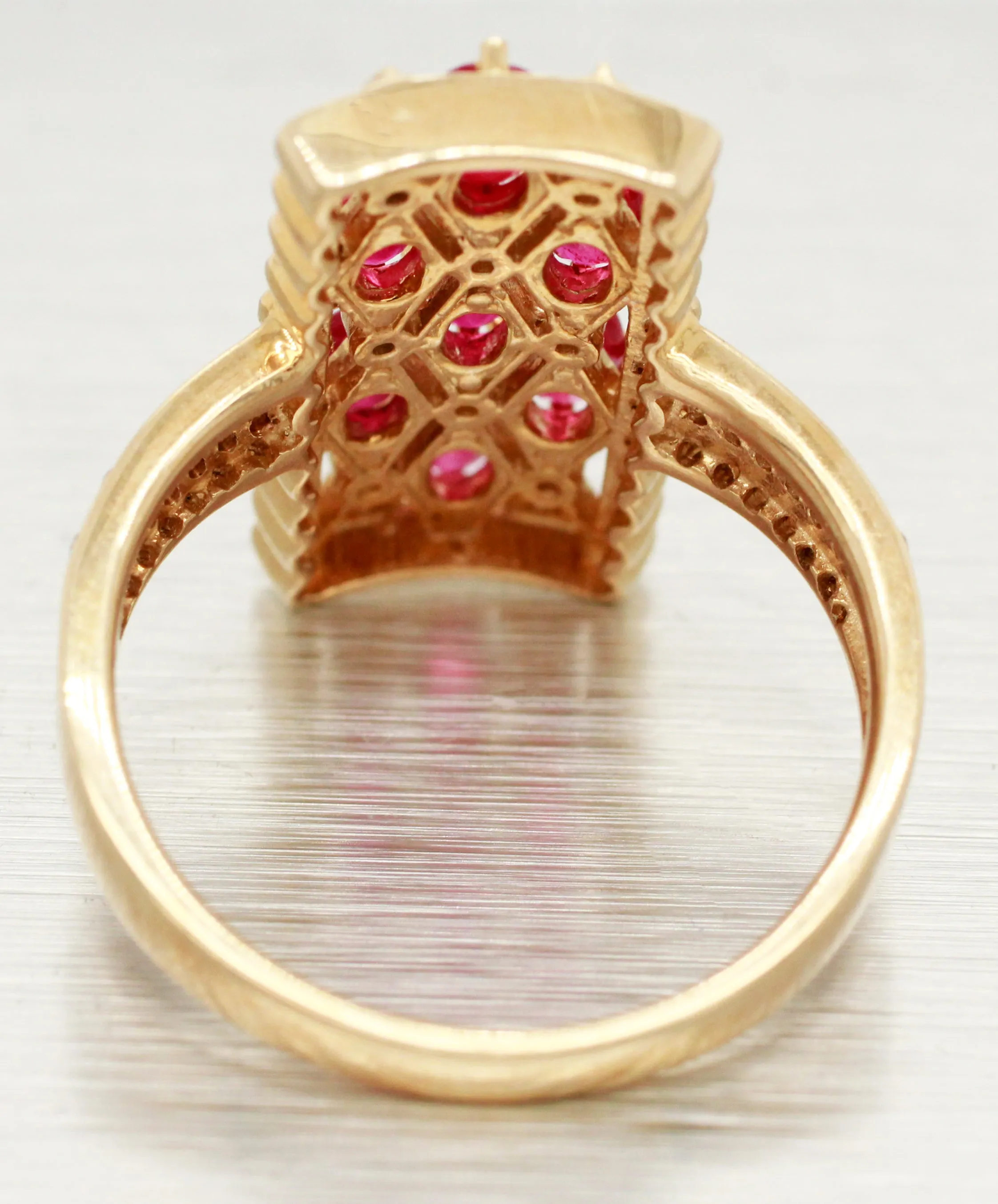 EFFY Ruby and Diamond Cocktail Ring - Rectangle 14k Yellow Gold Setting - Size 9