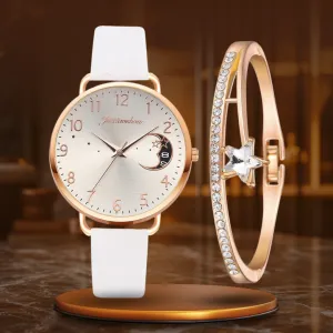 Elegant Moon Numbers Dial Watch and Bracelets Set