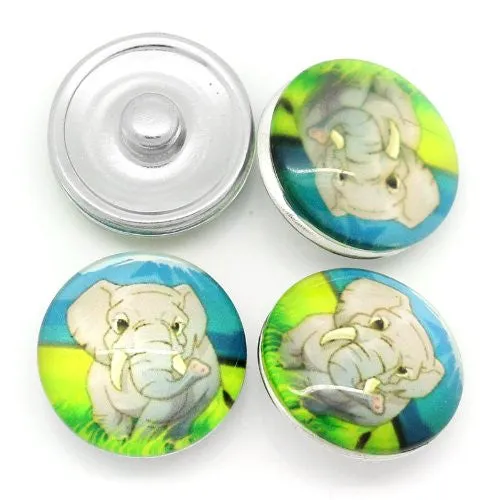 Elephant Design Glass Chunk Charm Button Fits Chunk Bracelet