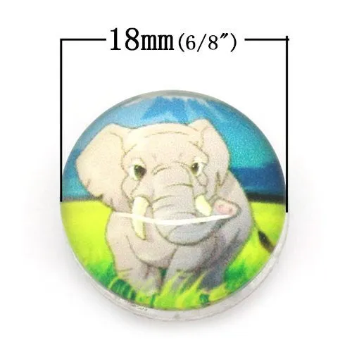 Elephant Design Glass Chunk Charm Button Fits Chunk Bracelet