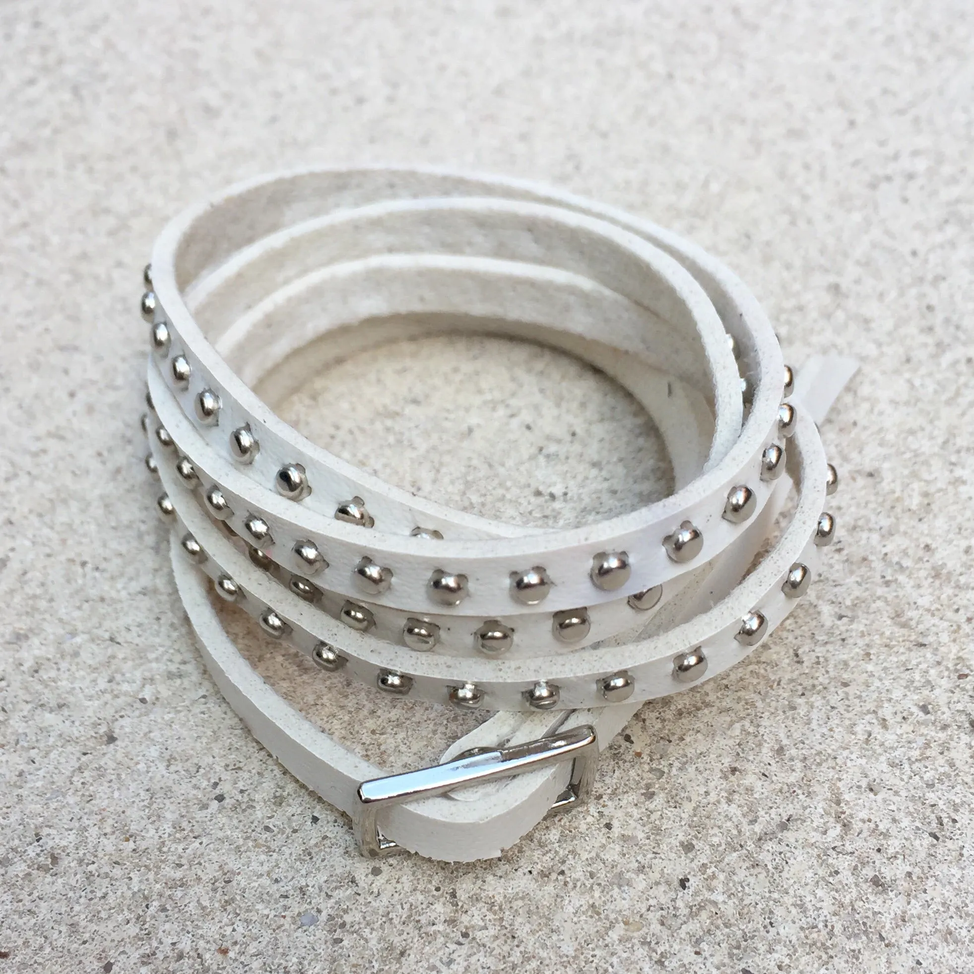 Ella White Leather Studded Wrap Bracelet Cuff