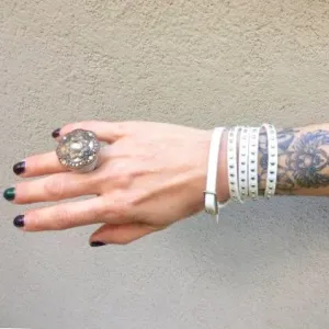 Ella White Leather Studded Wrap Bracelet Cuff