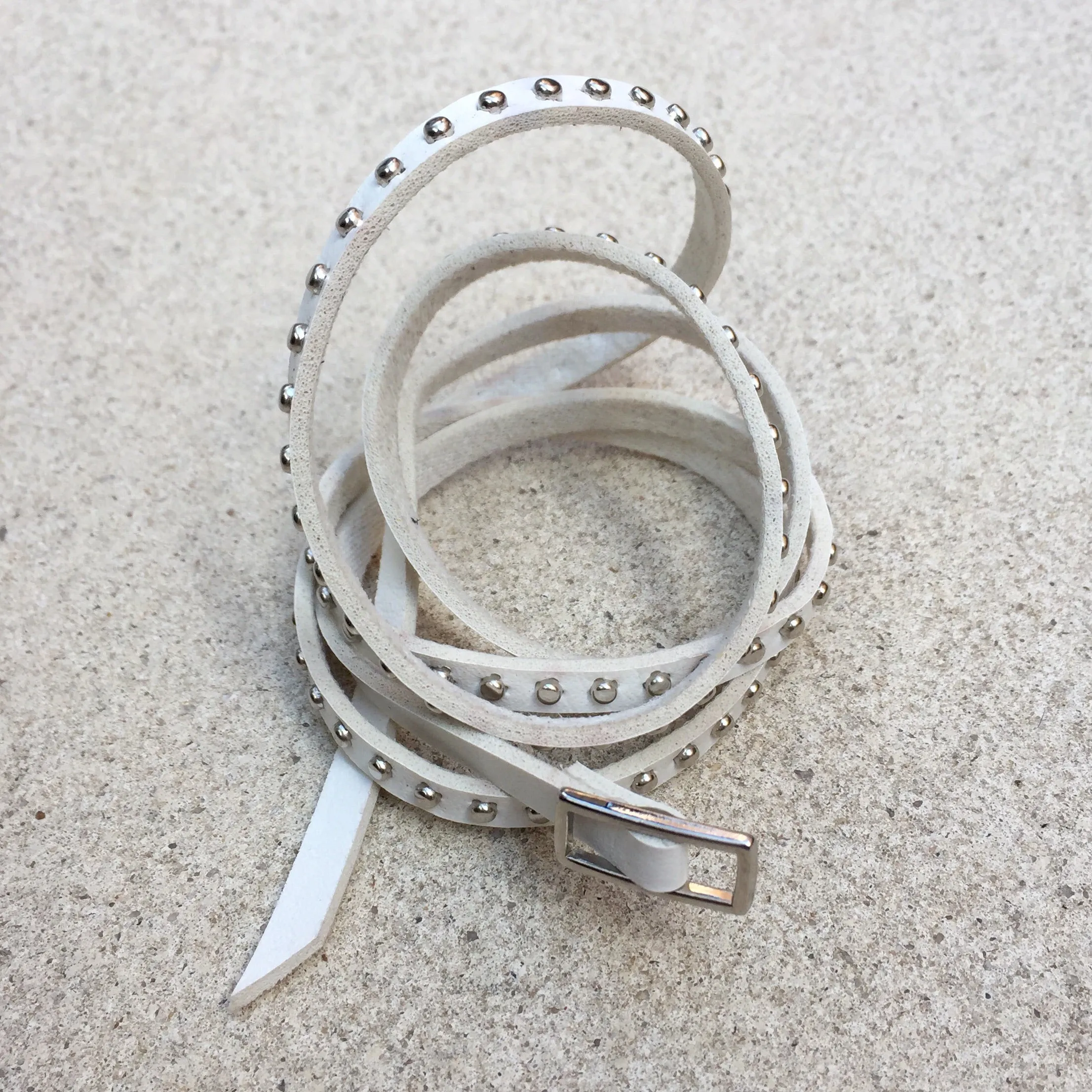Ella White Leather Studded Wrap Bracelet Cuff