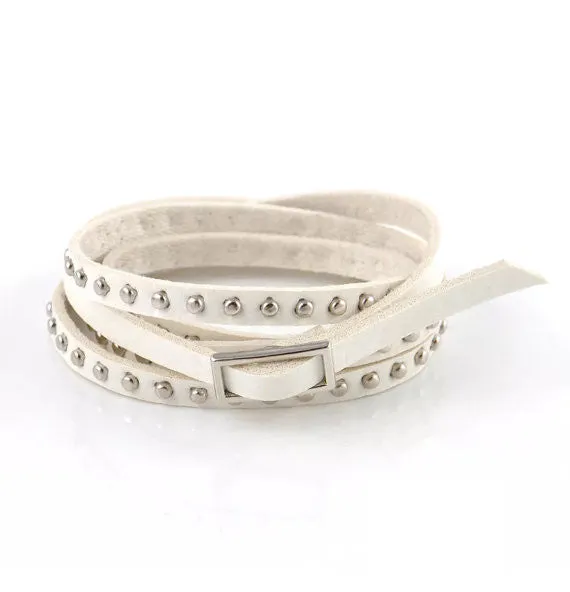 Ella White Leather Studded Wrap Bracelet Cuff