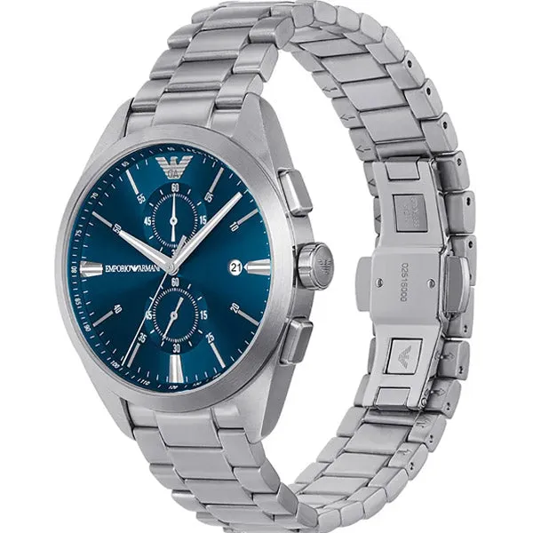 Emporio Armani Claudio Silver Stainless Steel Blue Dial Chronograph Quartz Watch for Gents - AR11541