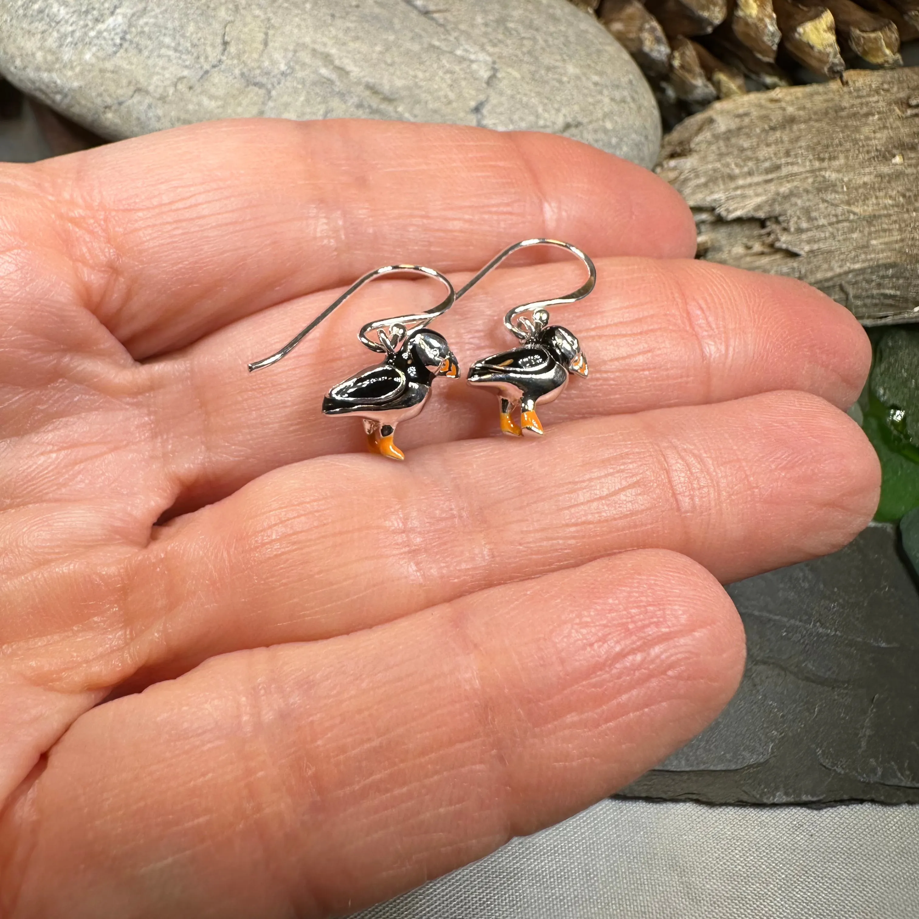 Enamel Puffin Earrings