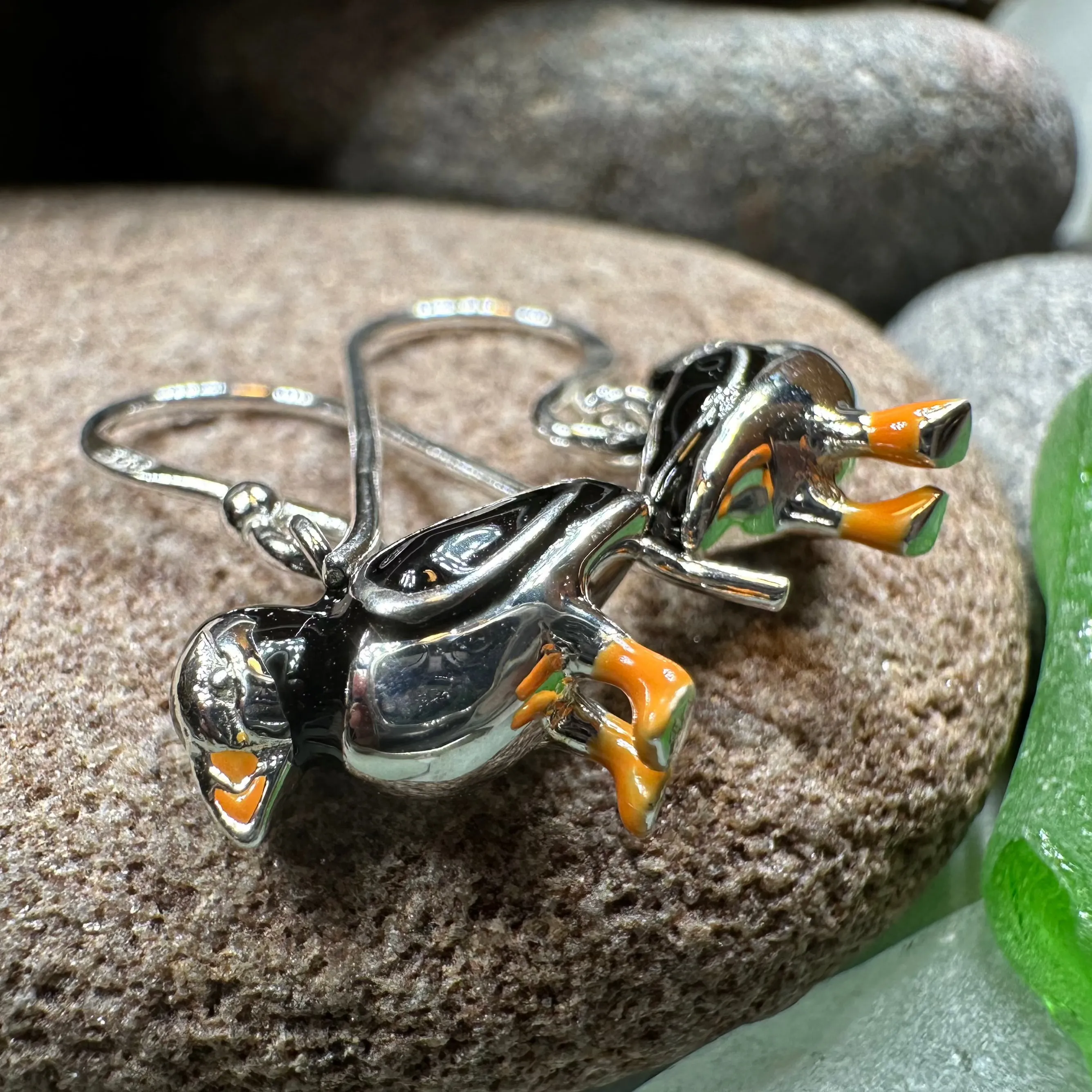Enamel Puffin Earrings