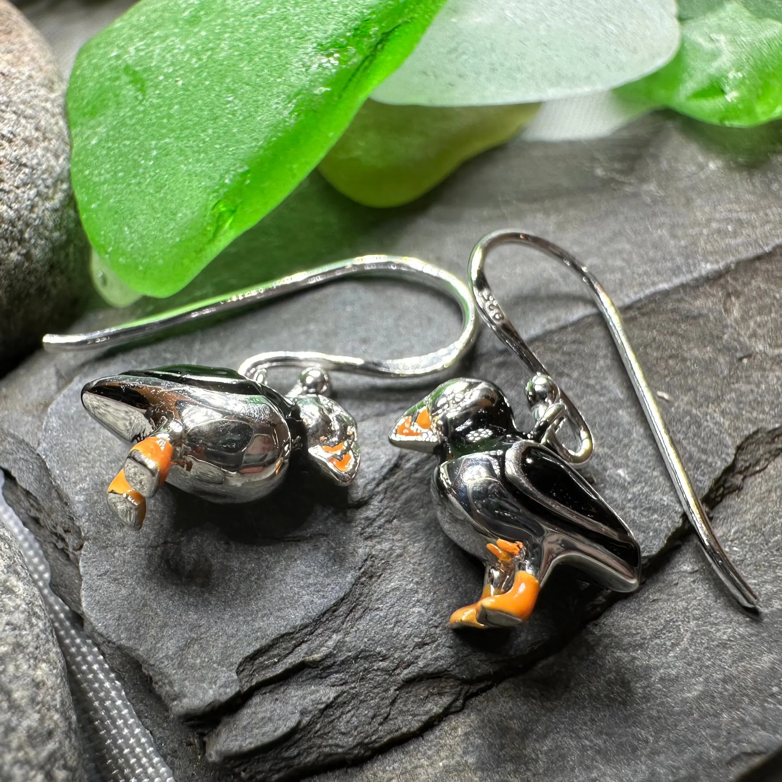 Enamel Puffin Earrings