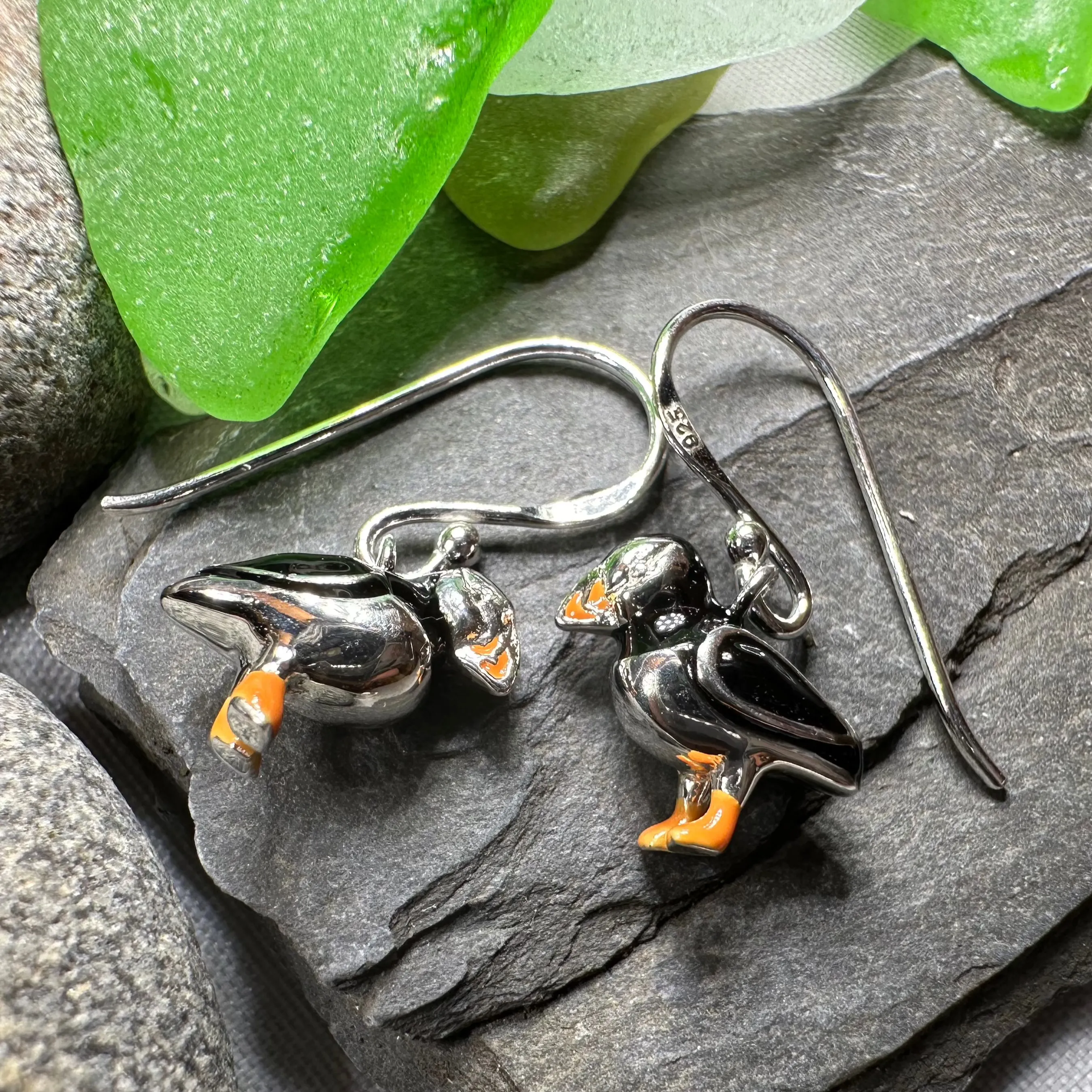 Enamel Puffin Earrings