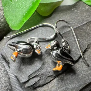 Enamel Puffin Earrings
