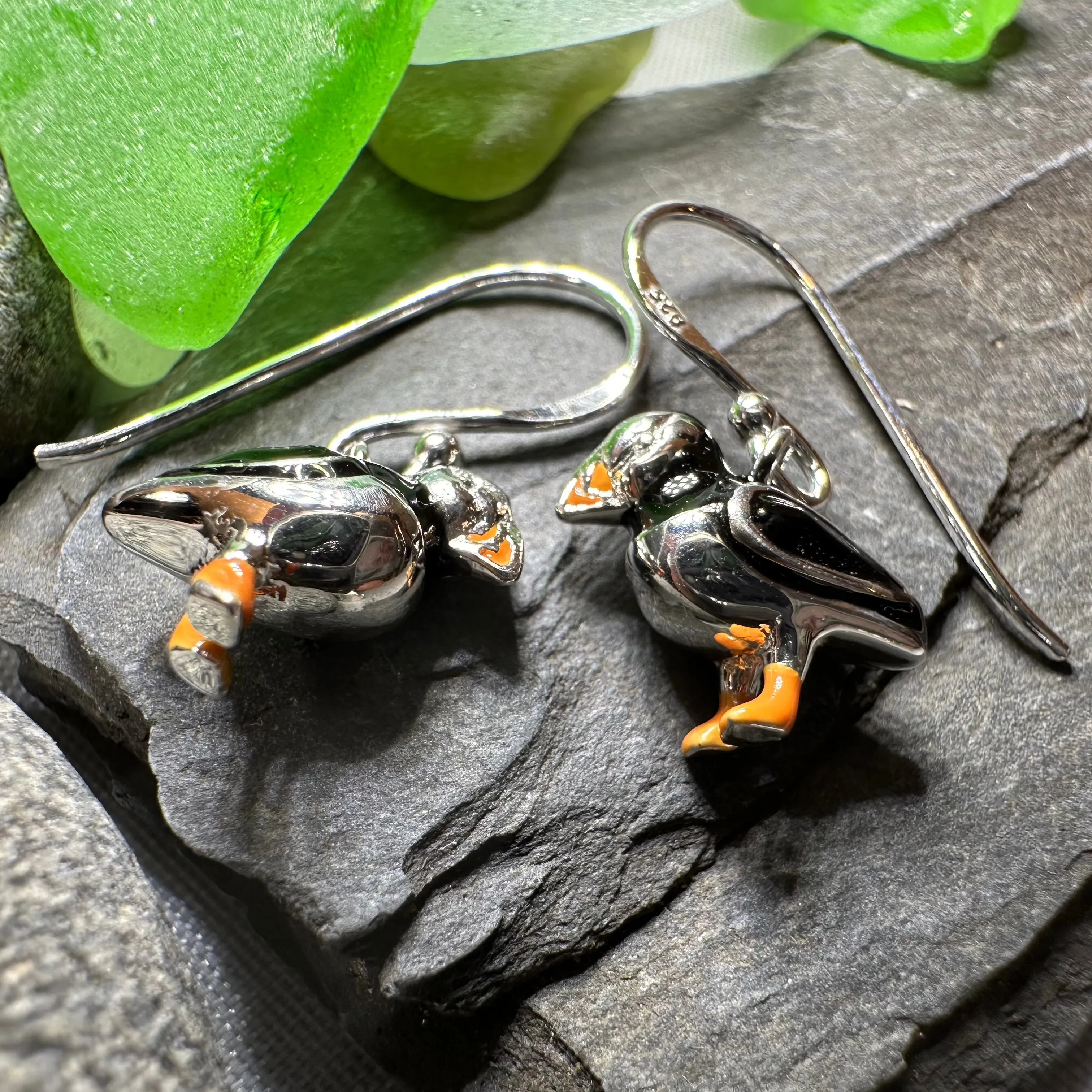 Enamel Puffin Earrings