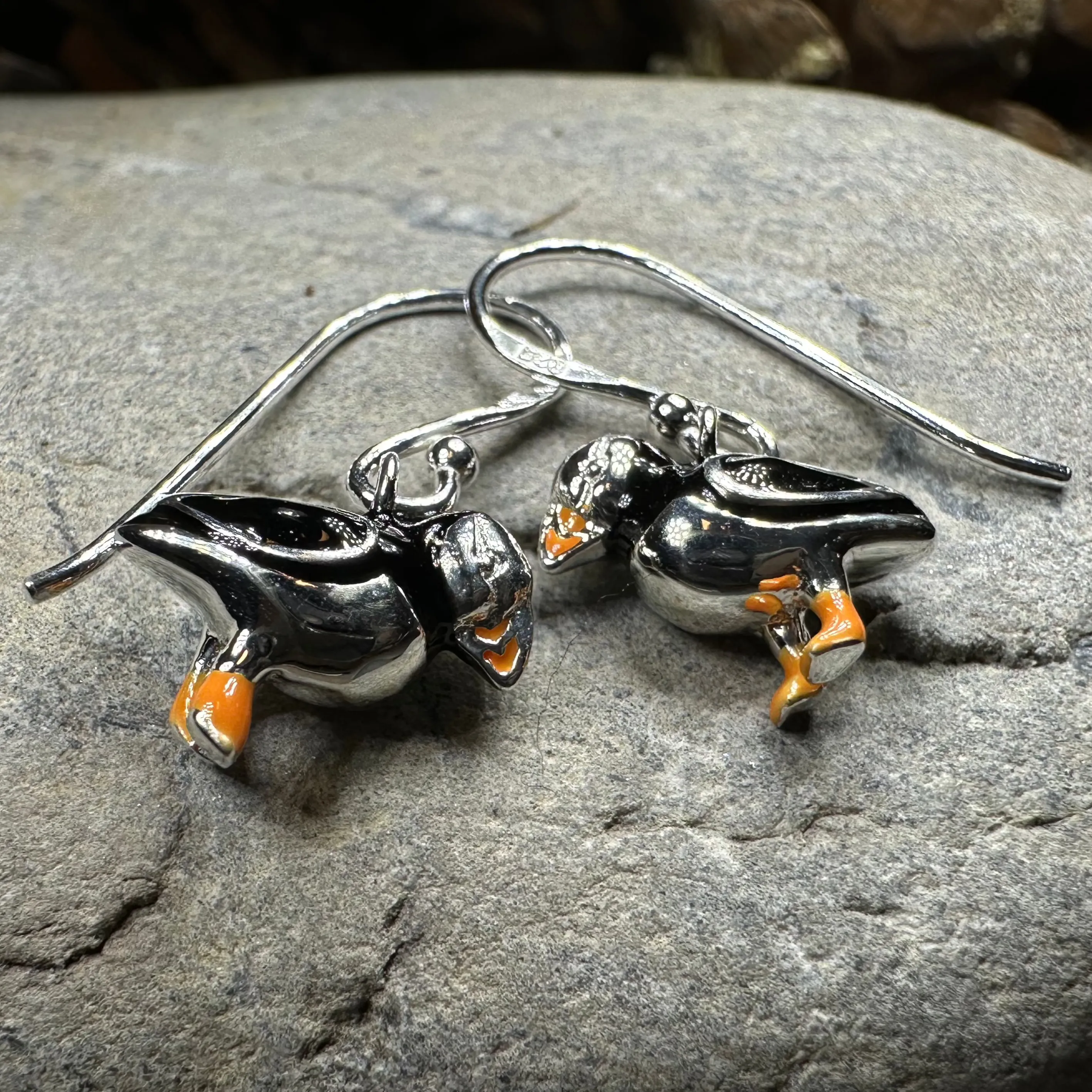 Enamel Puffin Earrings