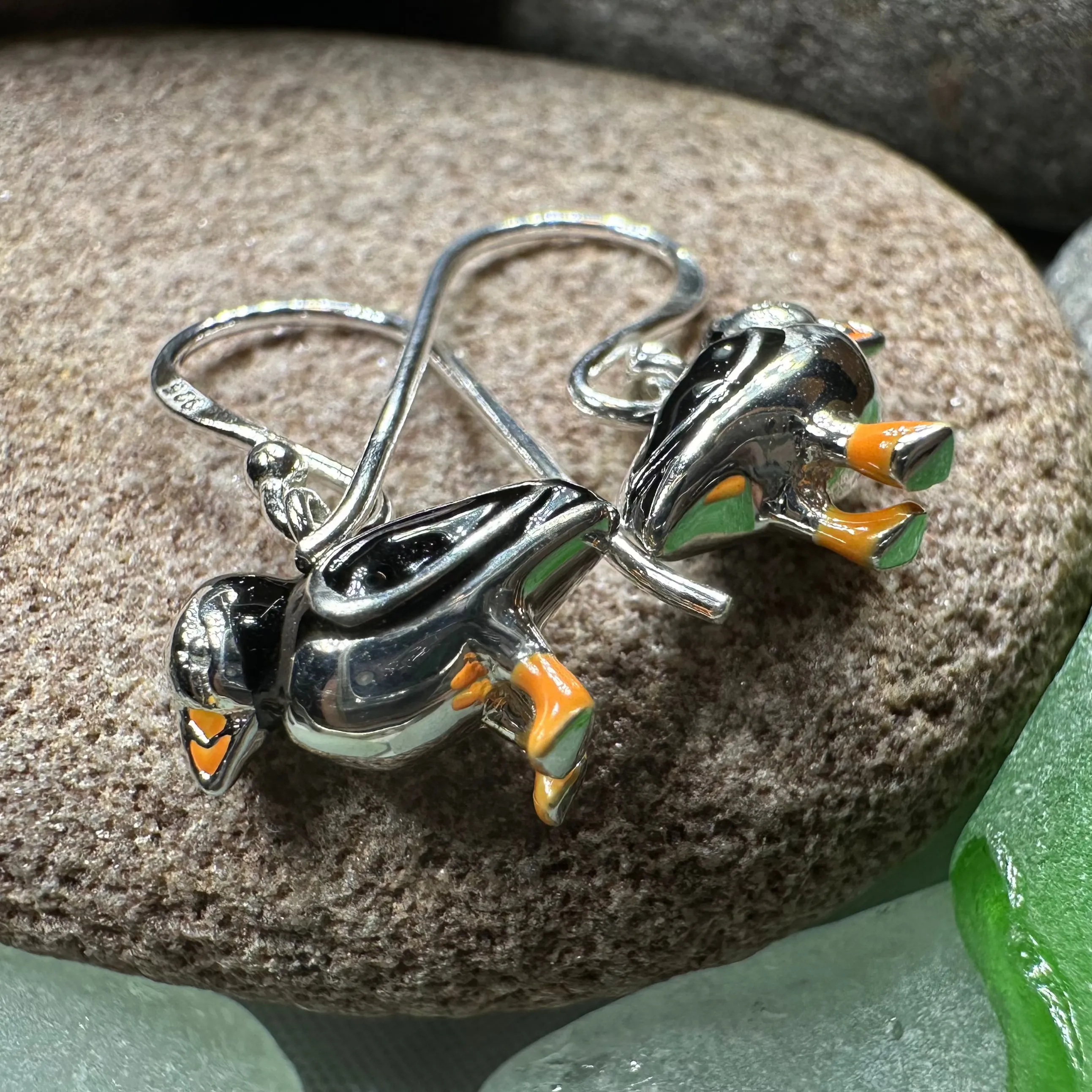 Enamel Puffin Earrings