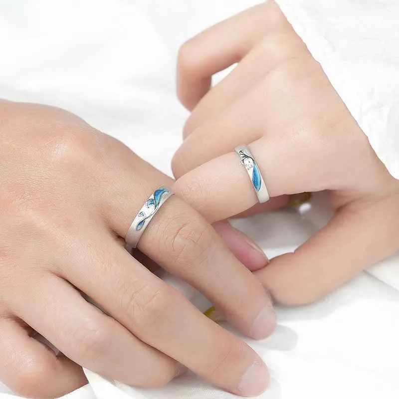 Enamel Whale Matching Couple Rings