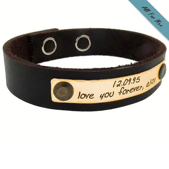 Engraving Ideas for Him  - Personalized Leather Bracelet - Groom Gift