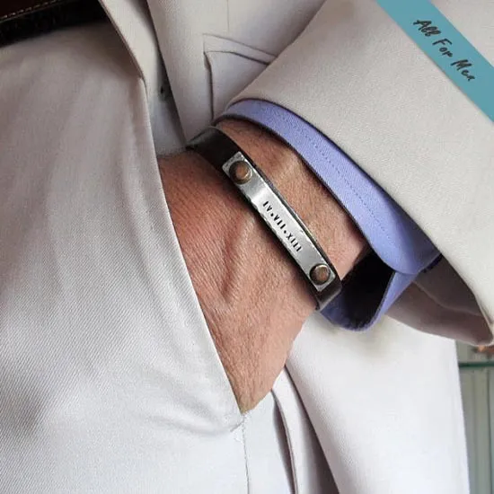 Engraving Ideas for Him  - Personalized Leather Bracelet - Groom Gift