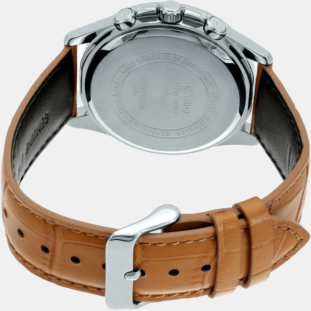 Enticer Men's Silver Dial Chronograph Leather Watch A1890 - MTP-E305HL-7A2VIF