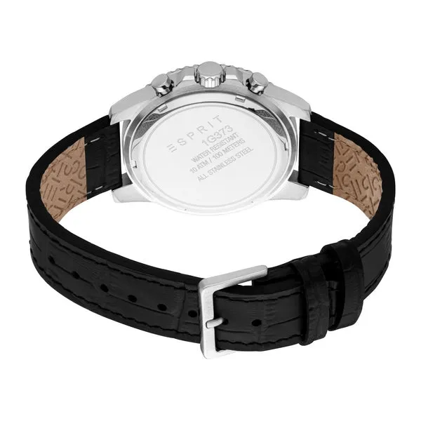ESPRIT Hudson Chronograph Gents Silver Dial  SIlver Stainless Steel Case Black Leather Strap Watch