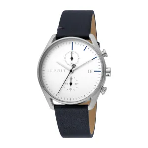 Esprit Men's Chronograph Watch Blue Leather & White Dial With Date