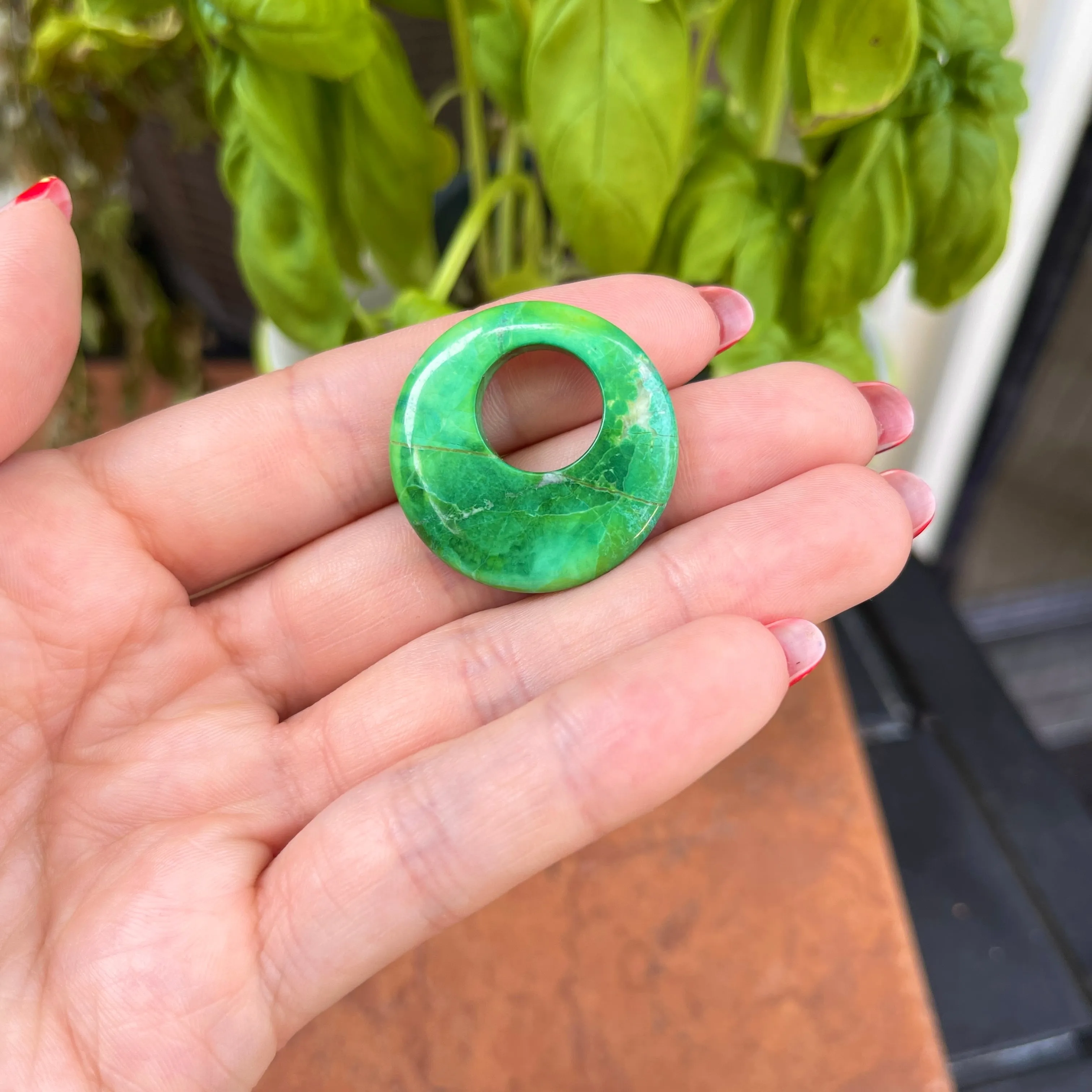Estate Polished Green Howlite Round Donut Earring Charms 30mm
