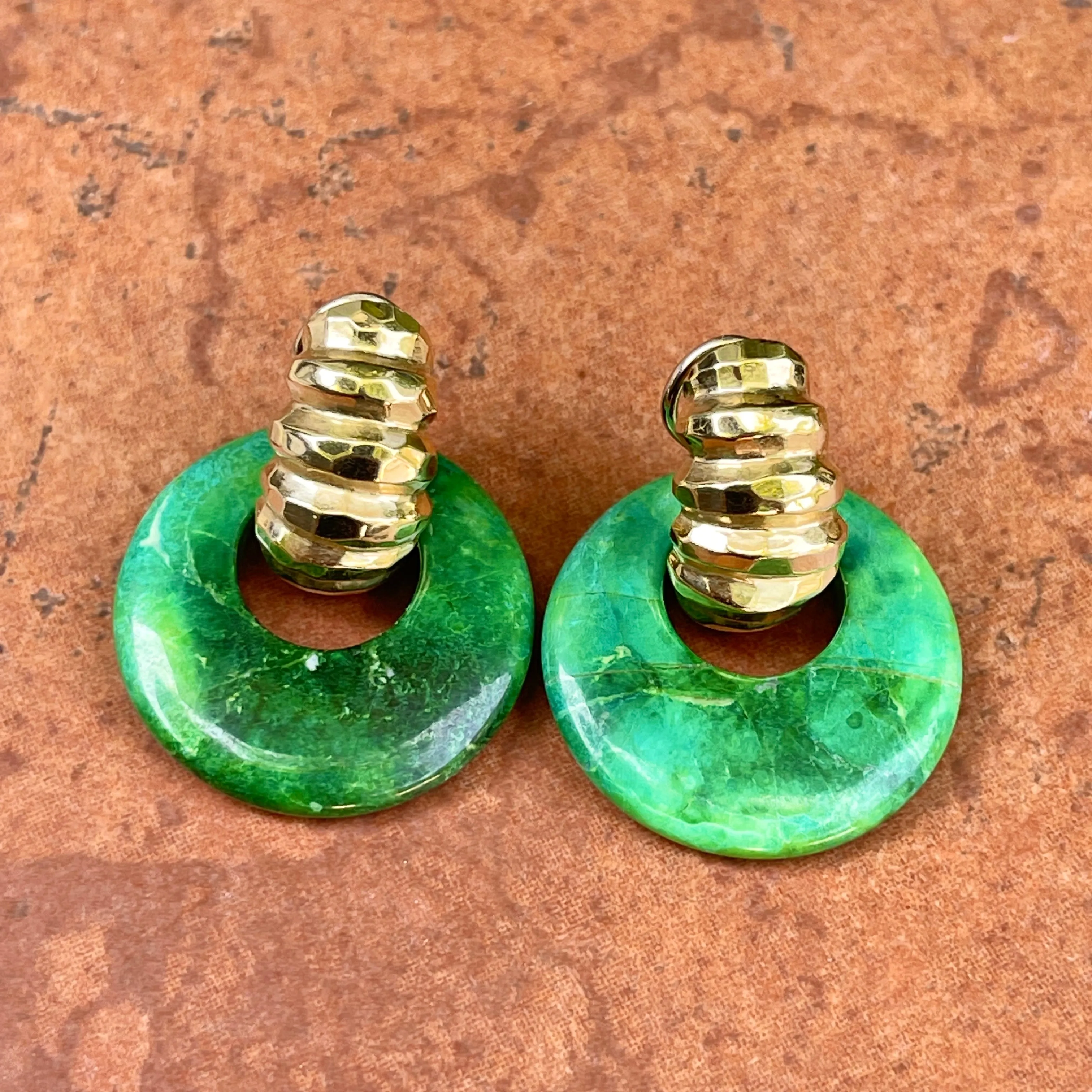 Estate Polished Green Howlite Round Donut Earring Charms 30mm