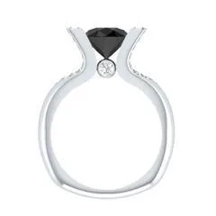 EternalDia 2 Ct Black D/VVS1 Diamond 14k Sterling Silver Tab-Prong Tension Solitaire Ring