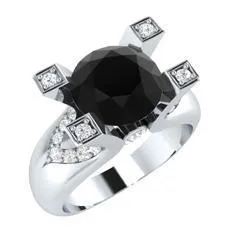 EternalDia 2 Ct Black D/VVS1 Diamond 14k Sterling Silver Tab-Prong Tension Solitaire Ring