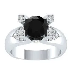 EternalDia 2 Ct Black D/VVS1 Diamond 14k Sterling Silver Tab-Prong Tension Solitaire Ring