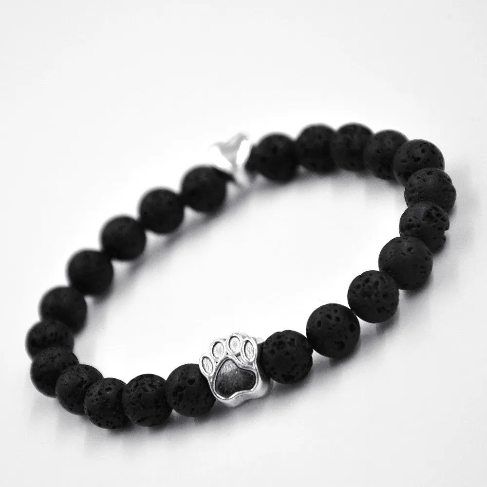 Exclusive Natural Stone Dog Paw & Lava Bead Bracelet