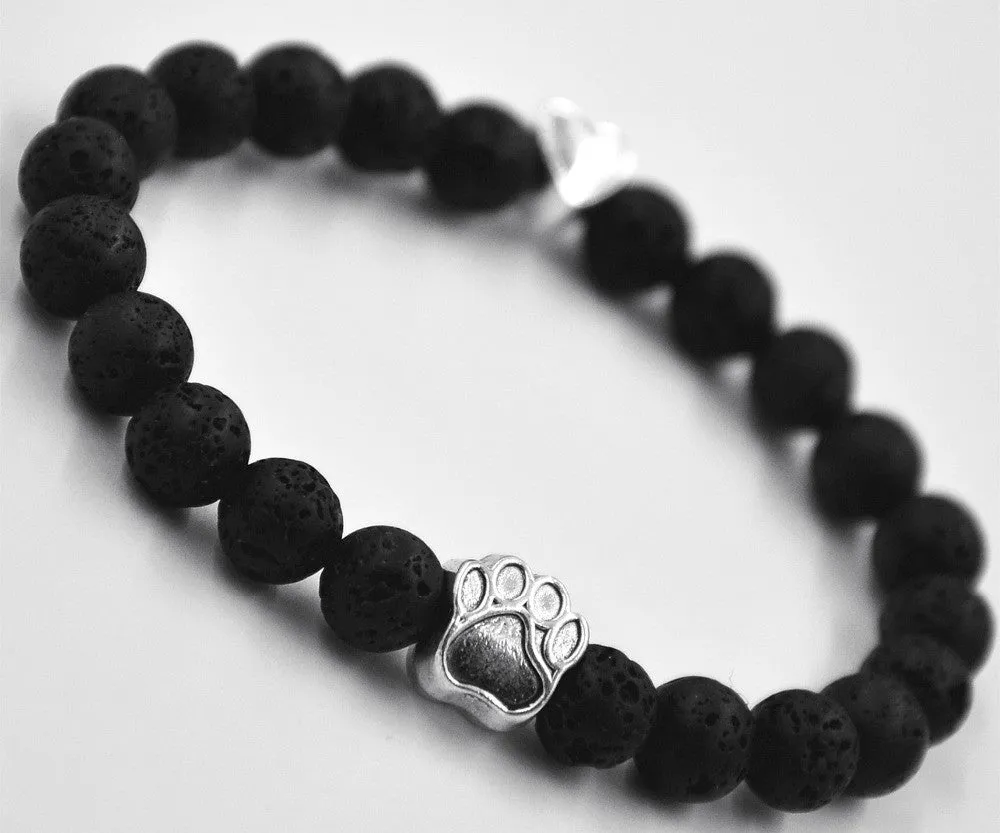 Exclusive Natural Stone Dog Paw & Lava Bead Bracelet