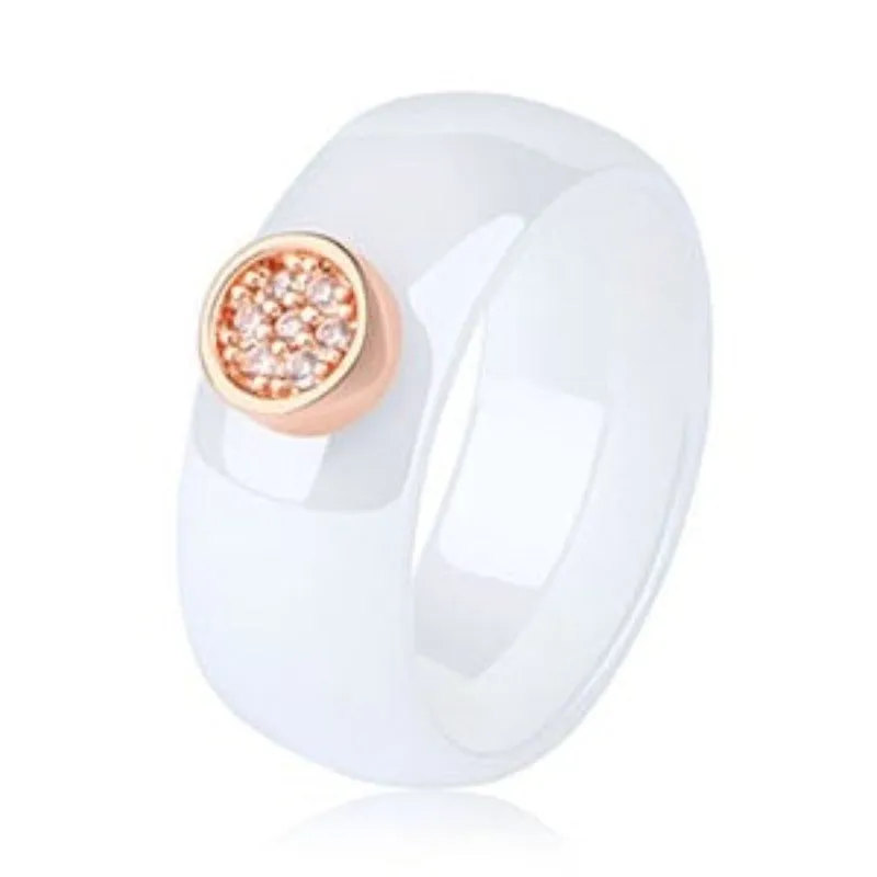 Exquisite White Zircone Ring Women Black Ceramic Anniverssary Jewelry
